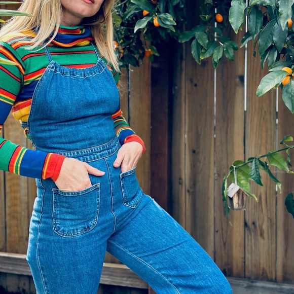 Stoned Immaculate Pants & Jumpsuits 7s 60s Style Denim Wide Leg Halter Jumpsuit Poshmark